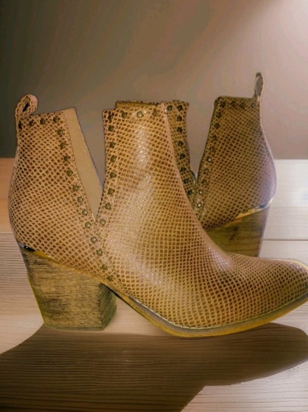 Women's Tan Textured Ankle Booties with Stud Detail